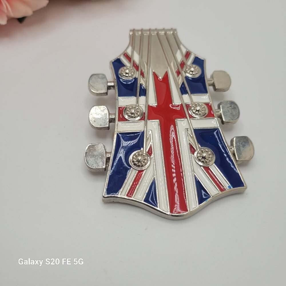 British Belt Buckle Metal Zinc Alloy Vintage Guitar Head